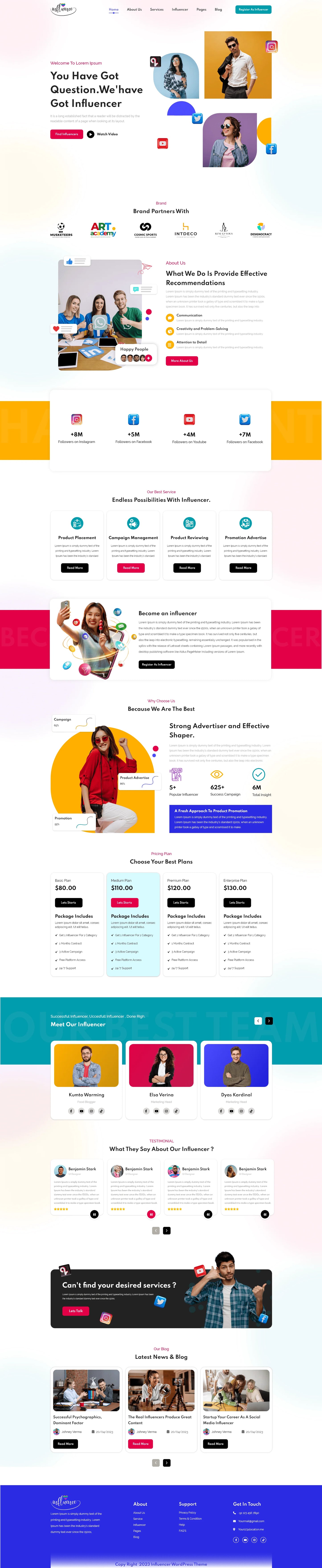 influencer agency wordpress theme