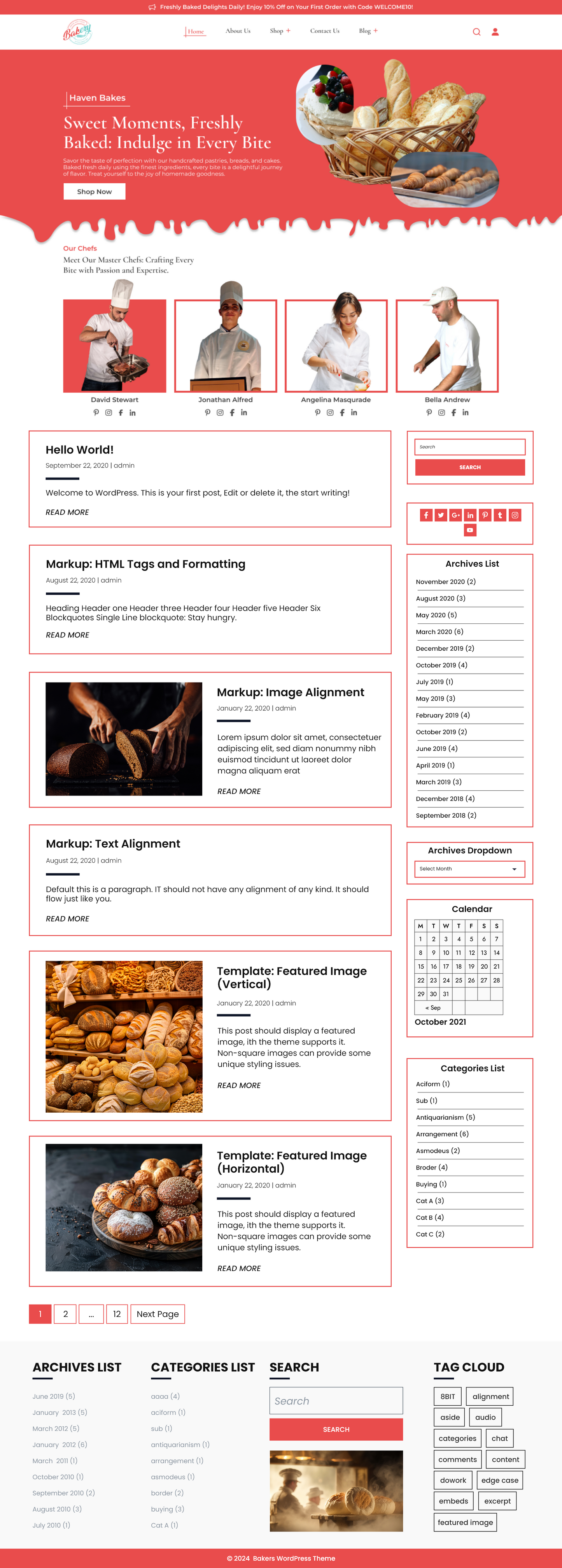 Free Baker Shop WordPress Theme