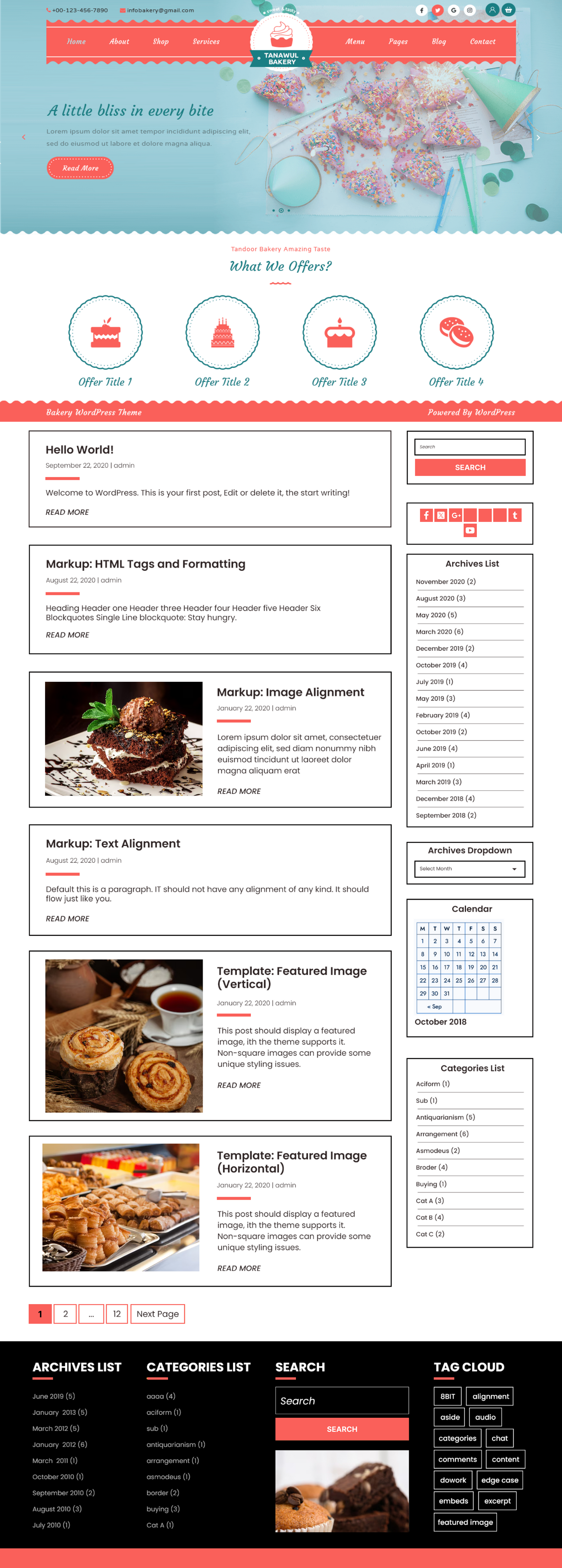 Free bakery shop wordpress theme