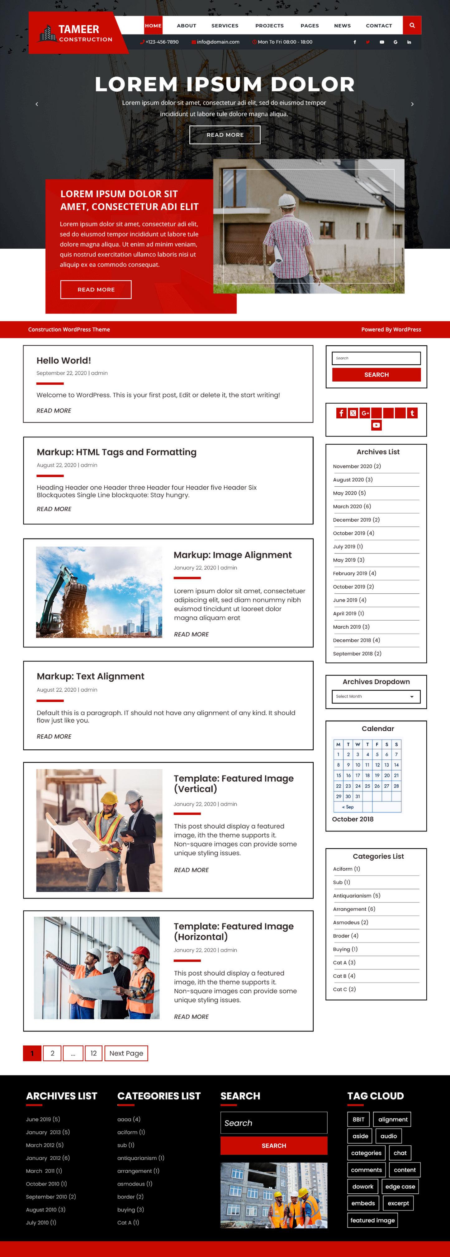 Free construction company wordpress theme