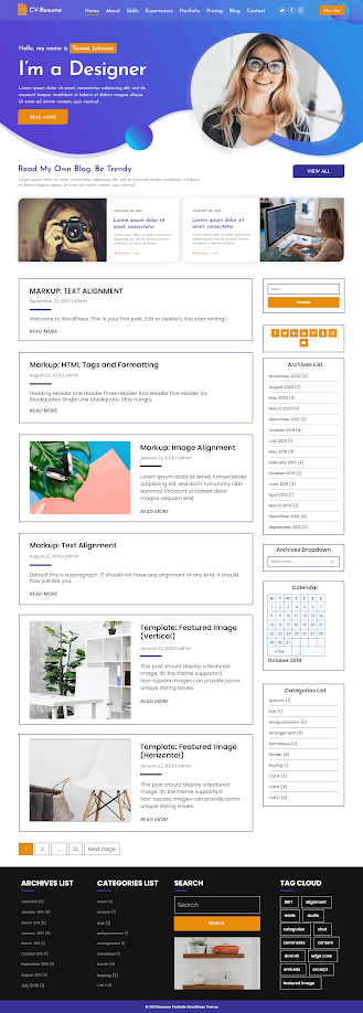 Free Resume WordPress Theme