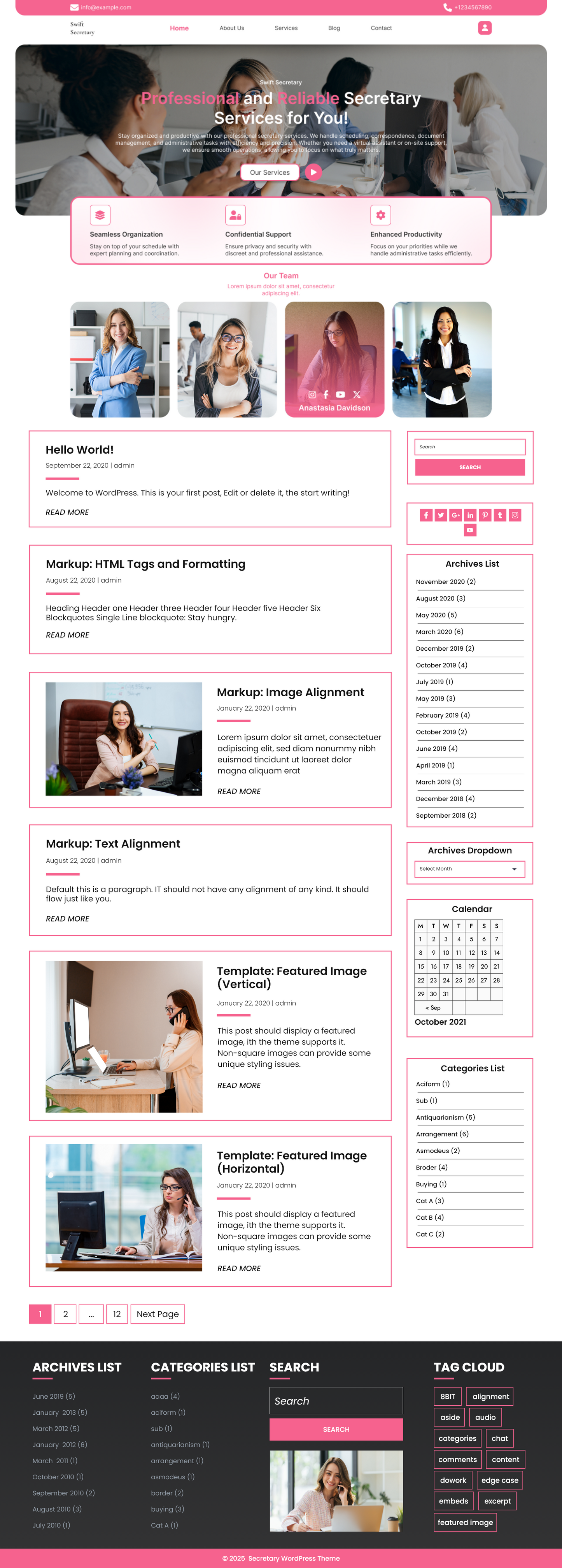 Free Secretary WordPress Theme