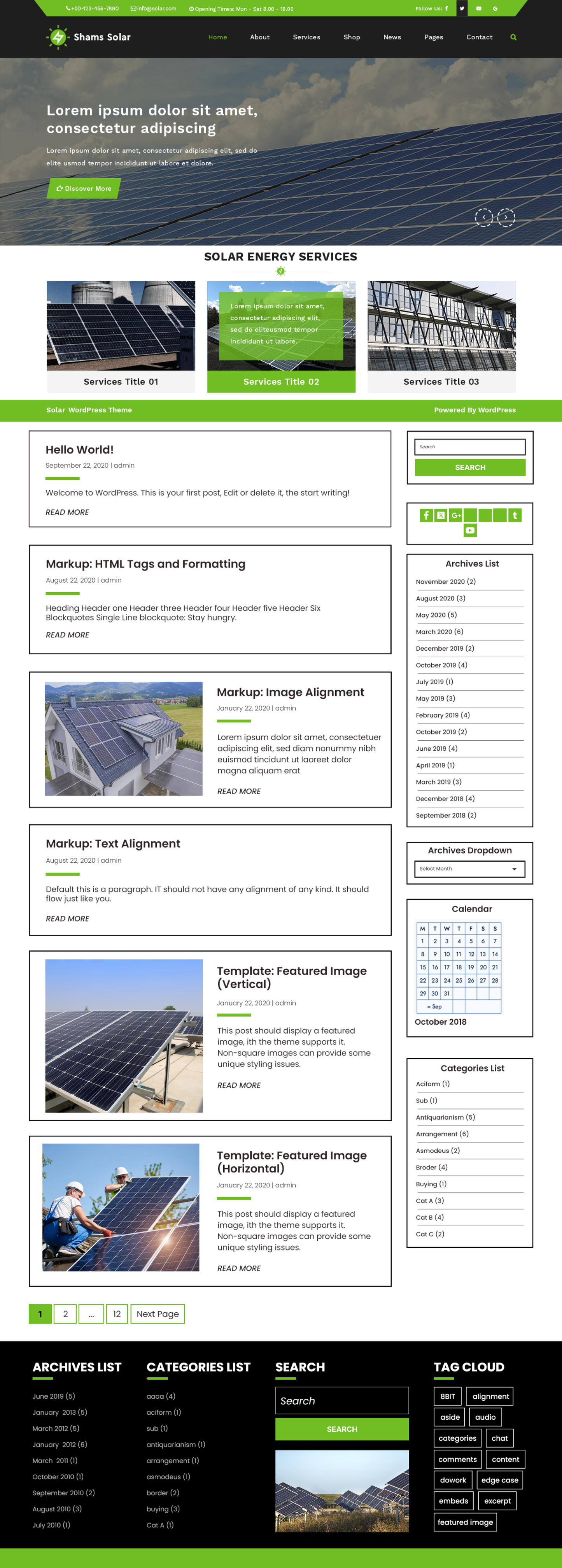 Free Solar power wordpress theme