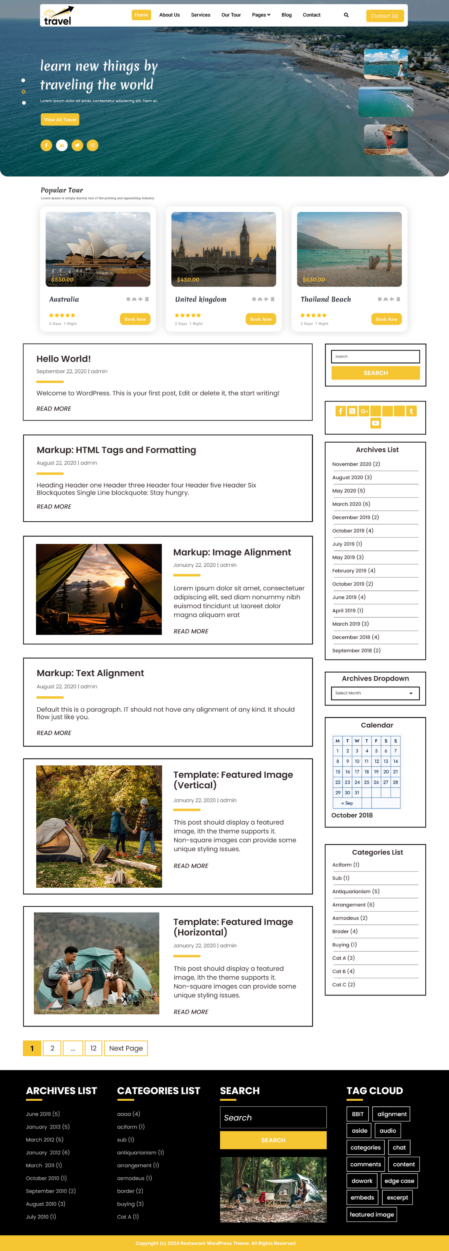 Free travel blog wordpress theme